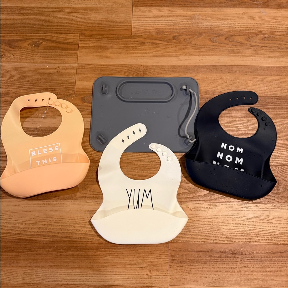 Stylish Silicone Bib Set - Peach, Gray, Navy